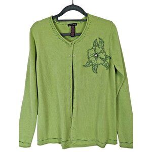 Layers By Next Era Women size M Vintage Green Cardigan Sweater Classic Dainty